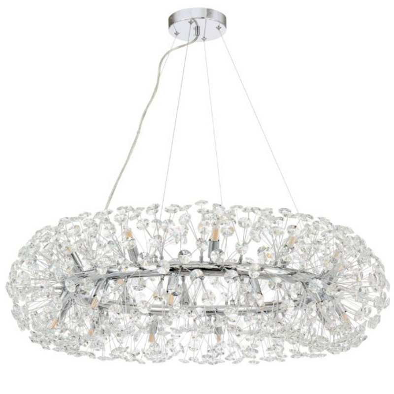 Candelabru Cristal SEGOVIA Magno 10x E14, Diametru 60cm, Argintiu Lucios, Inaltime Reglabila