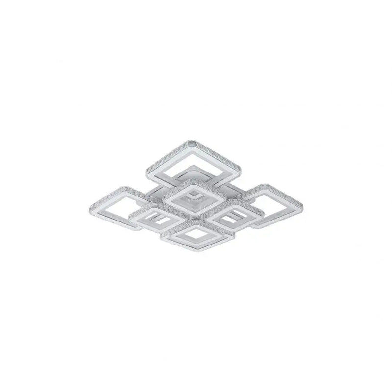 Lustra LED cu telecomanda si cristal LEILA 237W, 8 Patrate, lumina Rece/Calda/Neutra, Dimabila, Alb Crom Lucios
