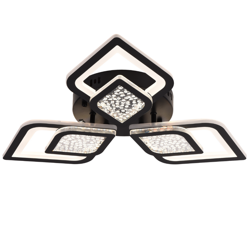 Lustra LED cu telecomanda  Lorenzo, 64W, 3 Petale, lumina Rece/Calda/Neutra, Dimabila, Negru