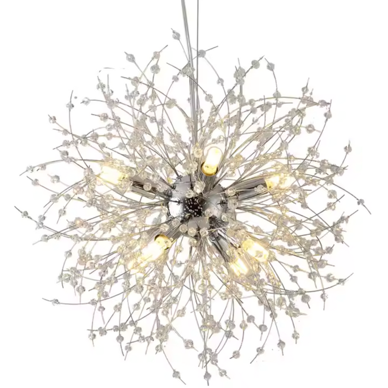 Candelabru Cristal Schönbrunn, 6x G9, Diametru 40cm, Argintiu Lucios, Inaltime Reglabila