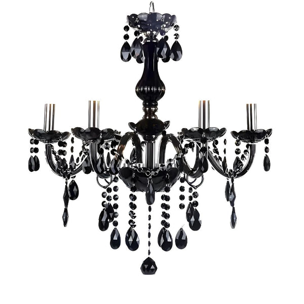 Candelabru Cristal ALNWICK Eleganza, 5xE14, Diametru 48cm, Negru, Inaltime Reglabila