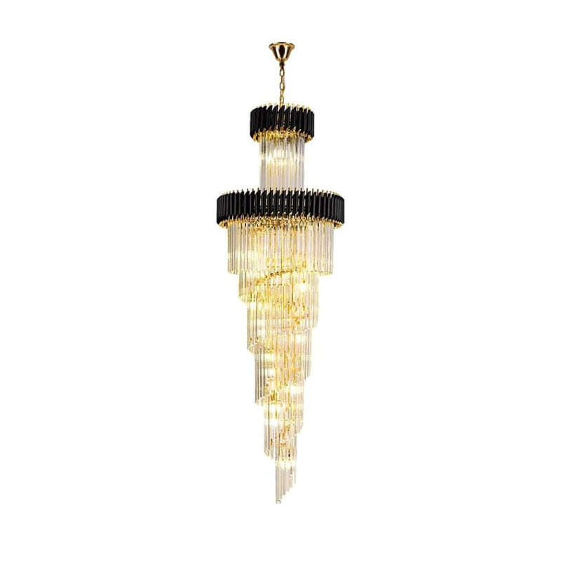 Candelabru Cristal VERSAILLES Ascendere 27xE14, Diametru 60cm, Auriu Lucios si Negru, Inaltime Reglabila