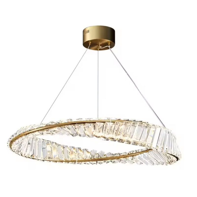 Lustra LED cu telecomanda si cristal LUIGI, 35W, lumina Rece/Calda/Neutra, Dimabila, Auriu