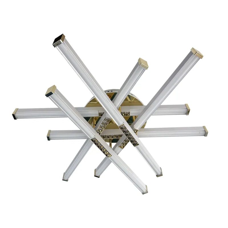 Lustra LED cu telecomanda MAKOTO 144W, 6 Elemente, Liniara, lumina Rece/Calda/Neutra, Dimabila, Alb Auriu
