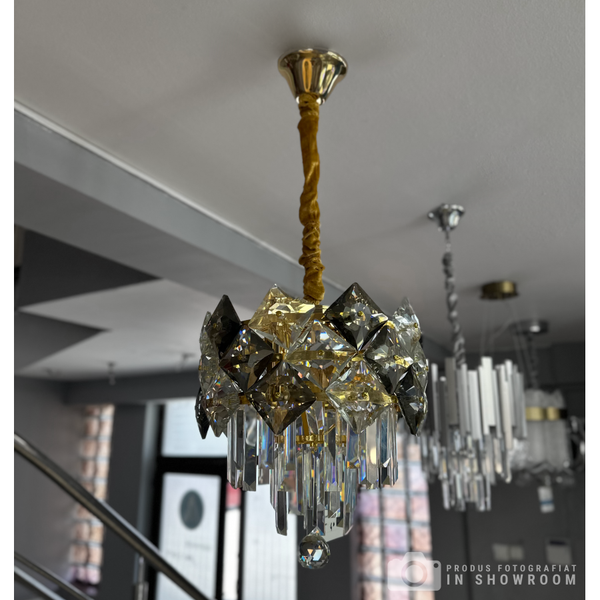 Candelabru Alki 4*E14, Negru, Metal și Cristal